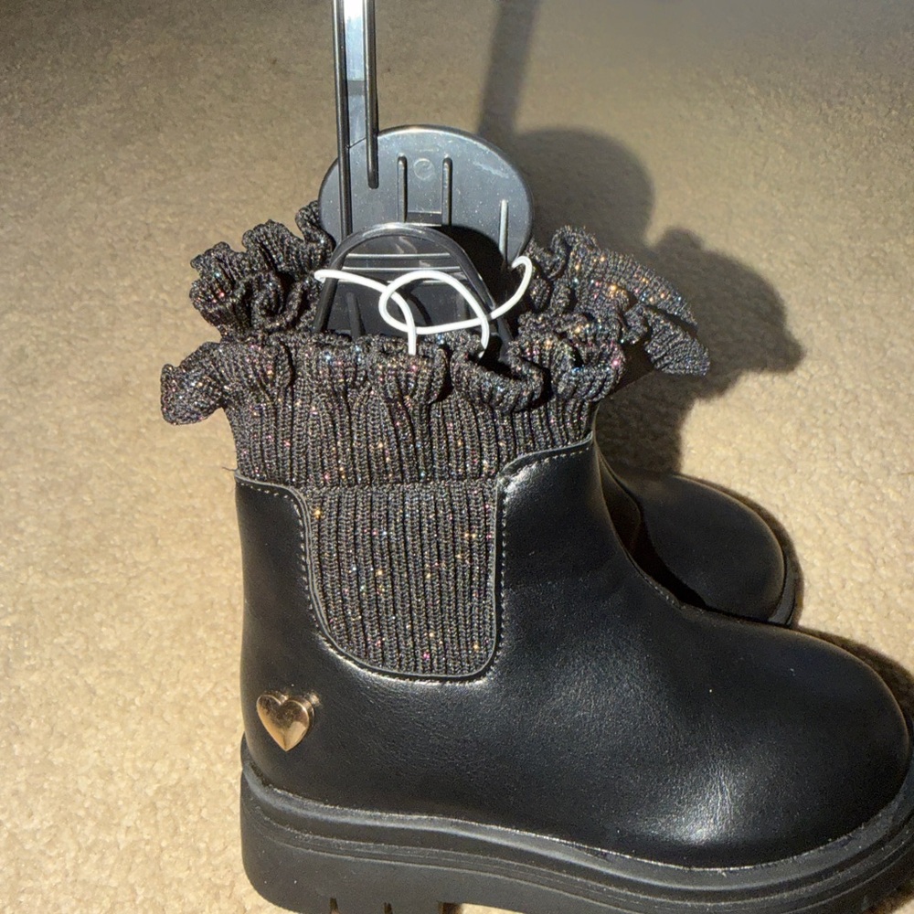 Black Ankle Boots with Heart Detail